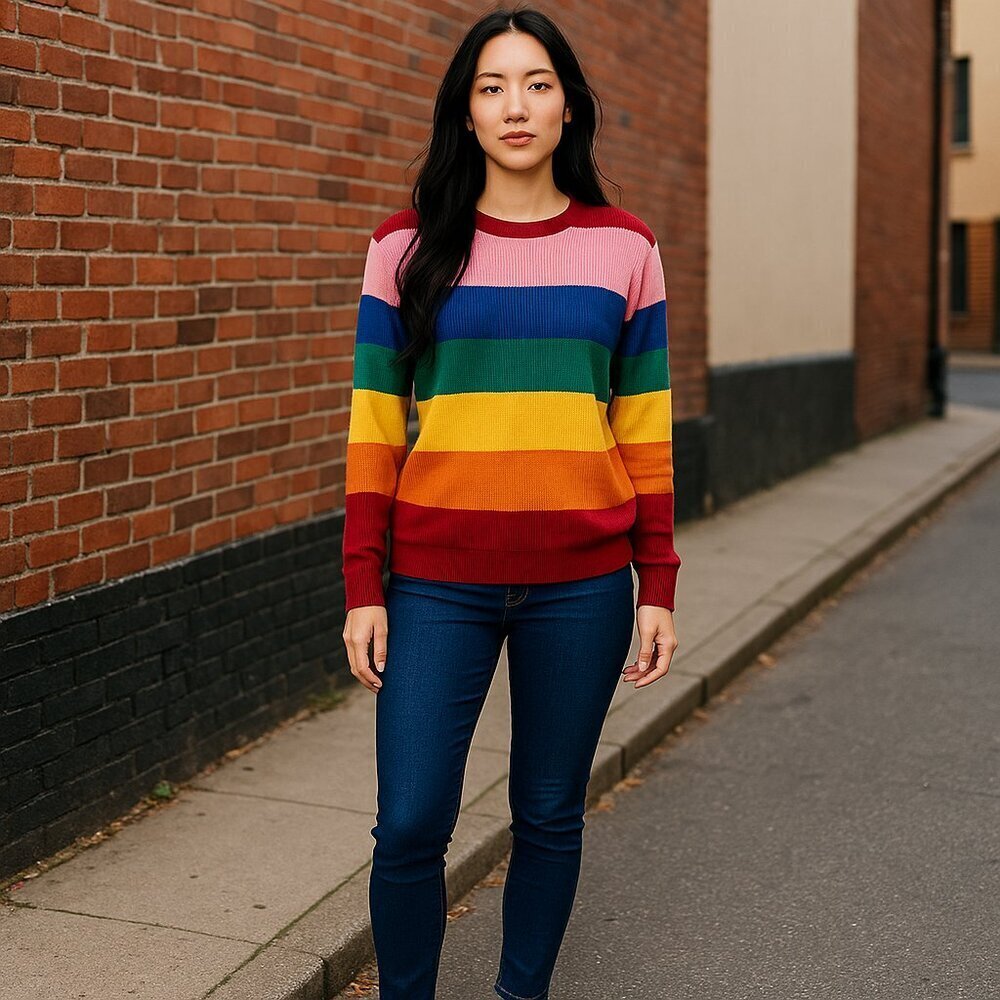 Honey Punch Multi-Colored Striped Crew Neck Sweater in Size Extra Small (XS)